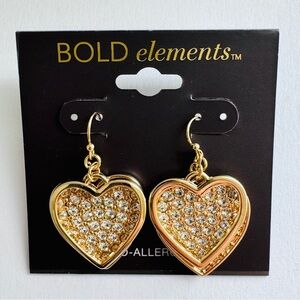 BOLD elements Gold Pave Heart Earrings - NWT